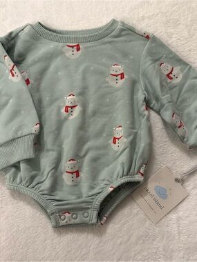 Cloud Island Mint Snowman Long-Sleeve Baby Bubble Romper